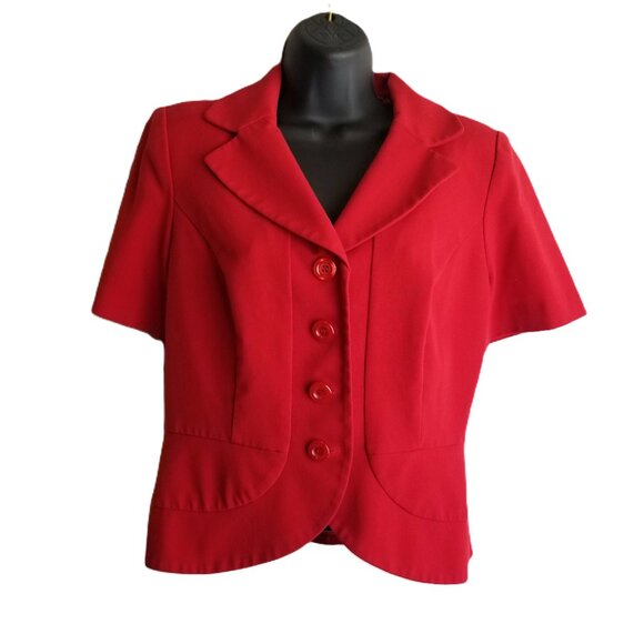 Danny Nicole Red Button Front Blazer Size 10 Peplum Career Dopamine Dressing - Picture 1 of 6